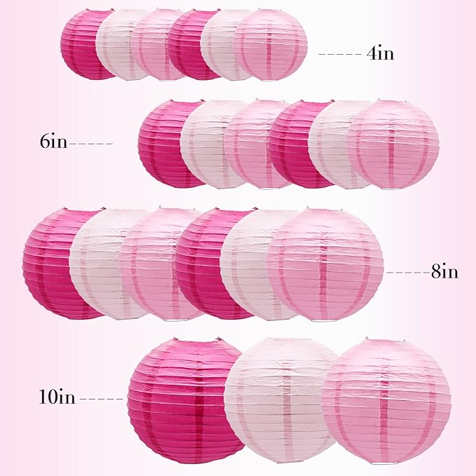 ADLKGG Pink Paper Lanterns Decorative, Hanging Round Paper Lanterns Indoor - Image 2