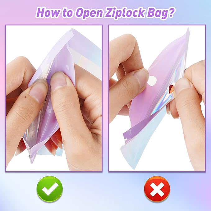 Funfery 100 Pack Gradient Holographic Bags, Mylar Resealable Bags - Image 6