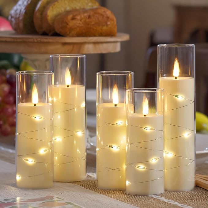 Ivory Flameless Candles with Remote and String Light, 2.2"x 5" - Image 6