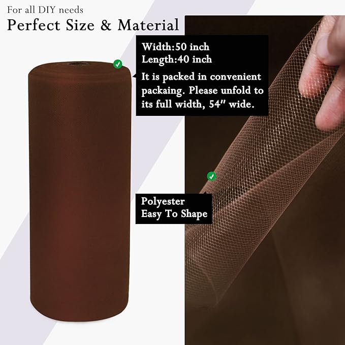 Brown Tulle Fabric Rolls 54 Inch by 40 Yards Tulle Bolt Spool - Image 2