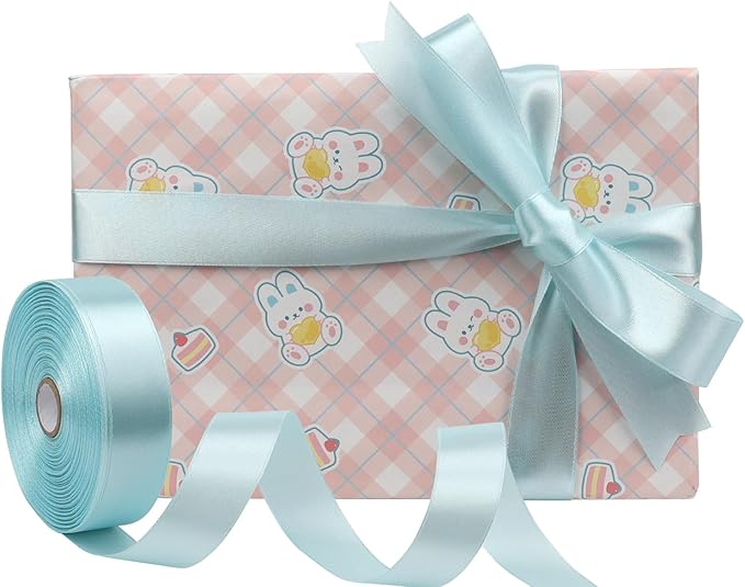 Light Blue Solid Satin Ribbon 1 Inch 50 Yards Solid Polyester Fabric Ribbon - Image 5