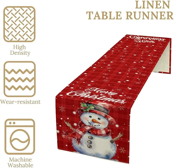 Christmas Table Runner, Christmas Snowman Snowflakes Winter Seasonal Table - Image 4