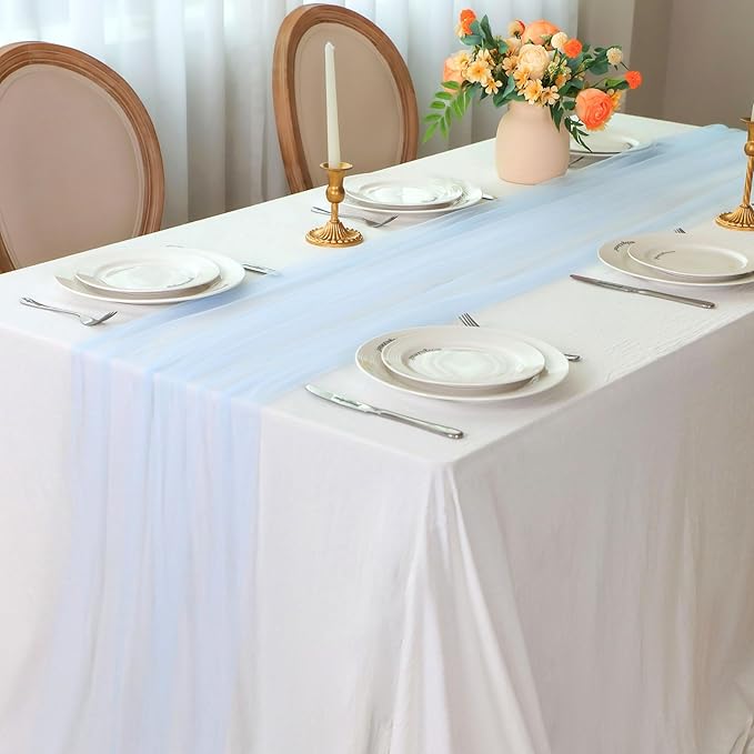 Snowkingdom Light Blue Cheesecloth Table Runner 10FT, Baby Blue Sheer Tulle - Image 2