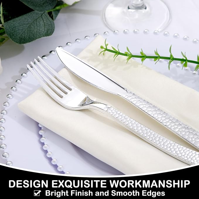 Supernal 180 pieces Silver Plastic Silverware, Disposable Plastic Silverware - Image 4