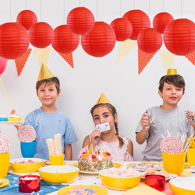 12Pcs Round Paper Lanterns Assorted Sizes - Image 5