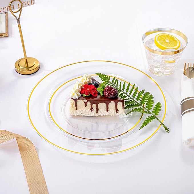 SUT 175 Pcs Gold and Clear Plastic Dinnerware Set - Image 3