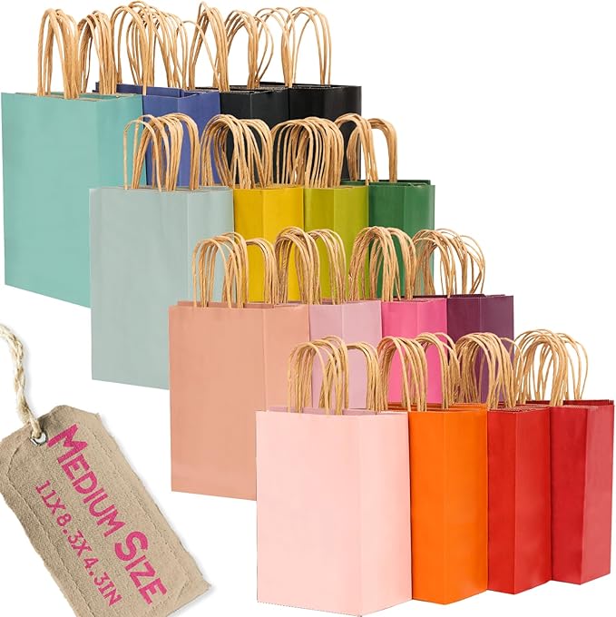 qiqee 100Pcs Medium Size Paper Gift Bags by Qiqee