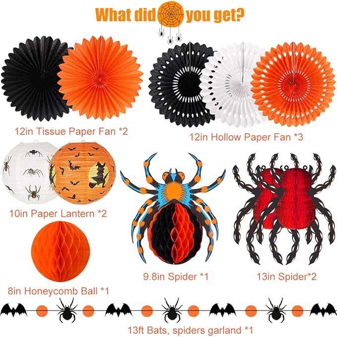 Halloween Party Decorations, Hanging Spider Bat Paper Lanterns Spiders Honeycomb - Image 2
