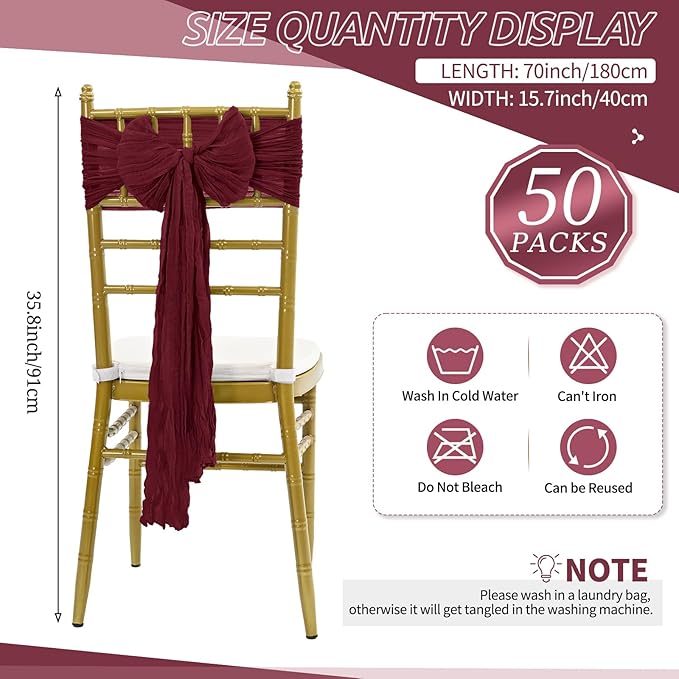 50 PCS Cheesecloth Chair Sashes Bows Wedding Aisle Decorations Chair Ribbon - Image 2