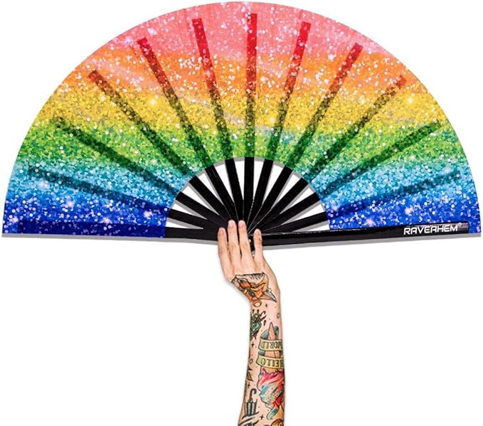 UV Glow Rave Fan, Bamboo Folding Clack Hand Fan by Raveahem