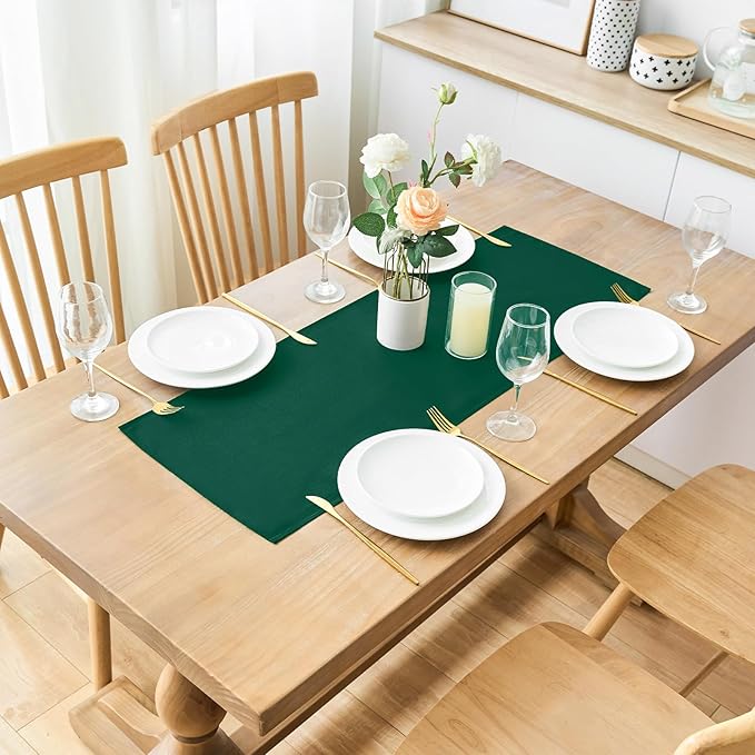 2 Pack Green Small Short Table Runner 12 x 24 Inch Solid Color Runners Coffee - Image 2