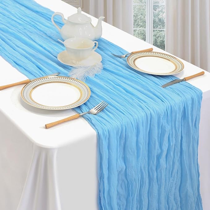 6 Pack Baby Blue Fall Table Runner 10ft Boho Gauze Fabric Cheesecloth Table - Image 3