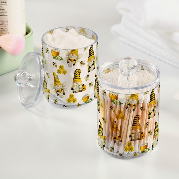 Qtip Holder Dispenser 2 Pack Gnome Bees Flying Dwarf Daisy Apothecary Jars - Image 5