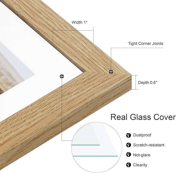 8.5x11 Picture Frame Set of 2, Natural Oak Certificate Document Frames - Image 4
