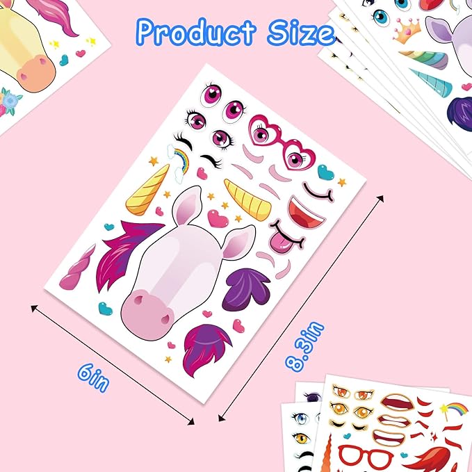 Aowplc 42 Sheets Unicorn Make‑a‑Face Stickers, Fantasy Party Favors, Crafts & - Image 4