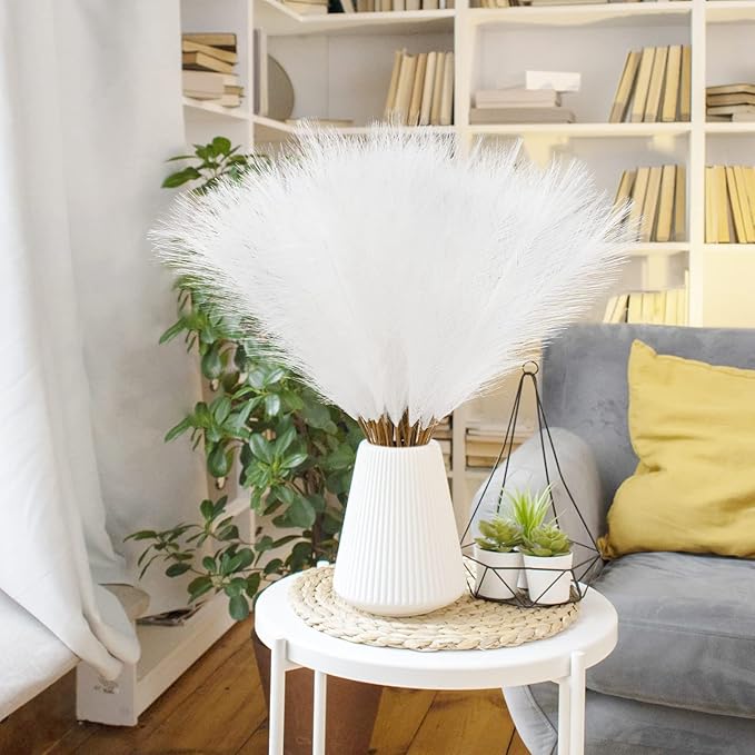 50pcs White Faux Pampas Grass Decor, 21.6" Short Artificial Pompous Grass - Image 2