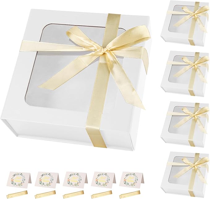 White Gift Boxes with Window, 7.5"x7.5"x3.1" Bridesmaid Boxe by TIACABO