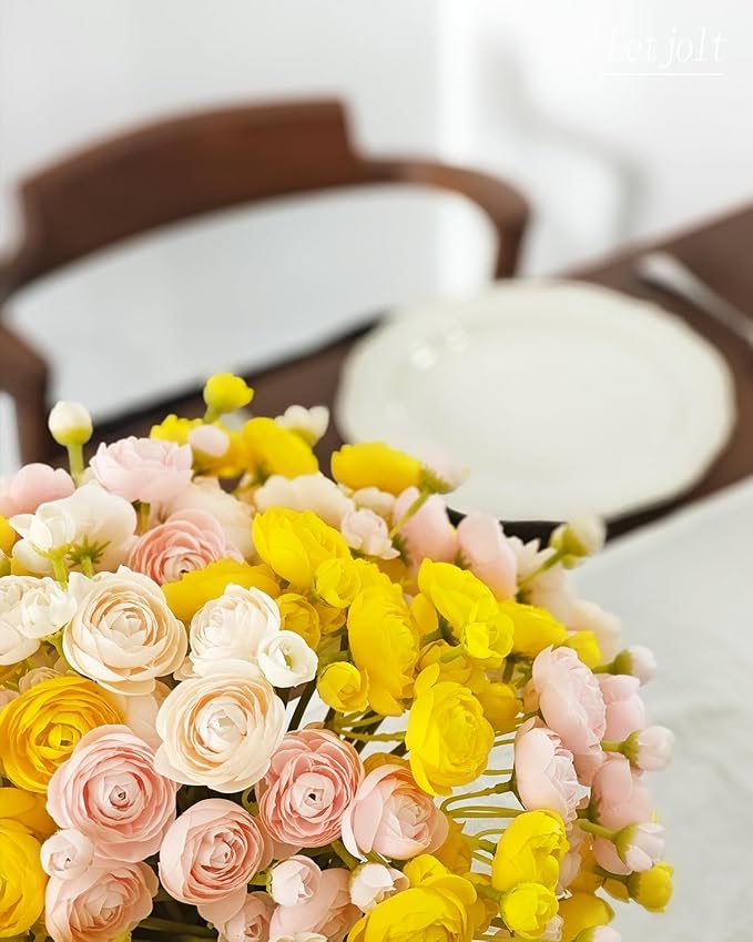 Letjolt Ranunculus Artificial Flower Pink Silk Flowers Faux DIY Bouquet - Image 5