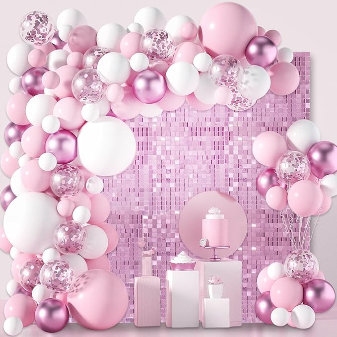 12PCS Light Pink Shimmer Wall Backdrop, Square Sequin Photo Backdrops Panel - Image 3