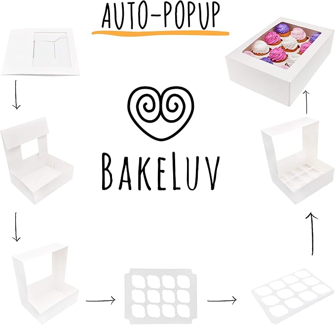 BAKELUV White 12 Cupcake Boxes, Cupcake Containers | 13x9.5x4, 50 Pack - Image 4