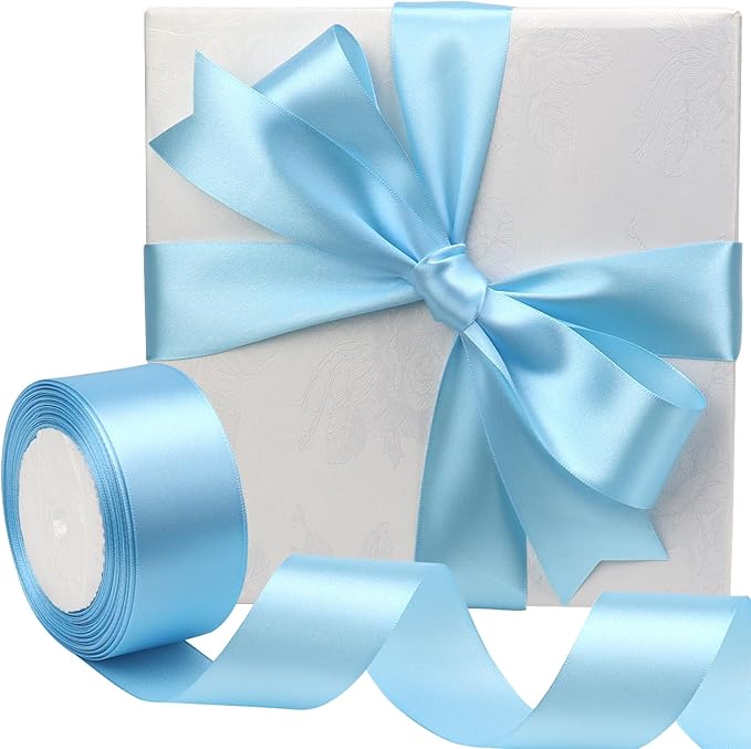Sky Blue Solid Satin Ribbon 1-1/2 Inch 25 Yards Solid Polyester Fabric Ribbon - Image 5