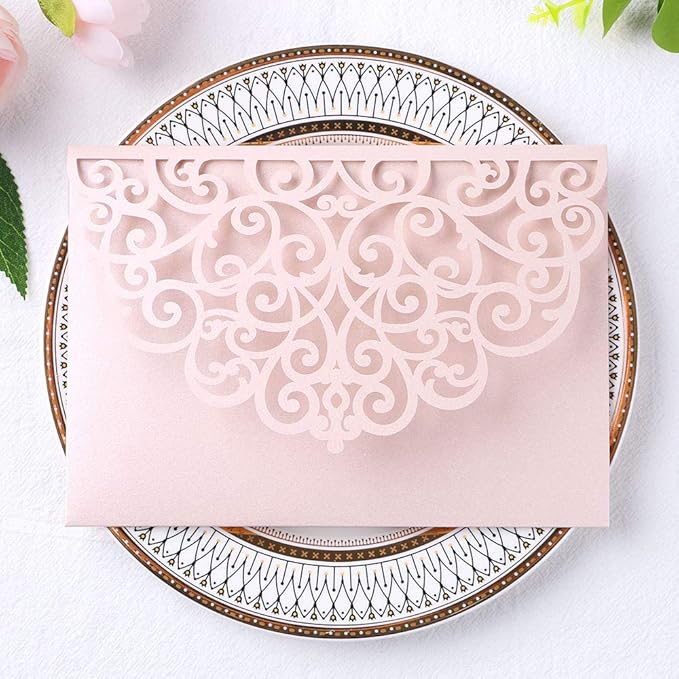 PONATIA 5.12 x 7.2 Inches 20PCS Tri-Fold Laser Cut Wedding Invitation Pocket - Image 2