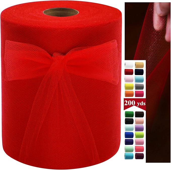 Red Tulle Fabric Rolls 6 Inch by 200 Yards Fabric Spool Tulle Ribbon by IONTACH
