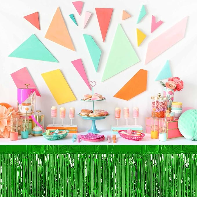 3 Pack 29 x108 Inch Green Foil Fringe Table Skirts Metallic Banner - Image 4