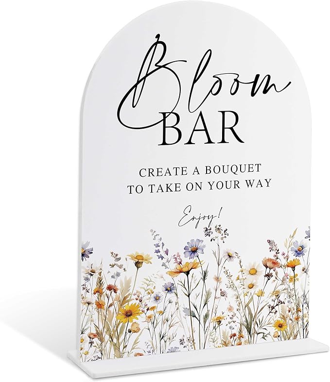 Wedding Signs for Ceremony and Reception, Boho Floral Acrylic Bloom Bar Sign by Unknown