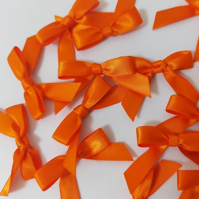 50pcs 1-1/2" Mini Orange Satin Ribbon Bows Without Twist Ties - Image 9