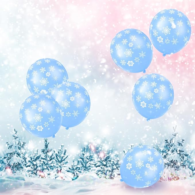 Skylety 40 Pieces Snowflake Balloons Bulk Winter Transparent Snowflake Latex - Image 6