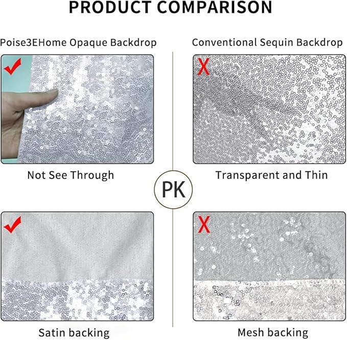 Poise3EHome 5Ft x 7Ft Silver Sequin Backdrop, Glitter Thick Satin Sequin - Image 7
