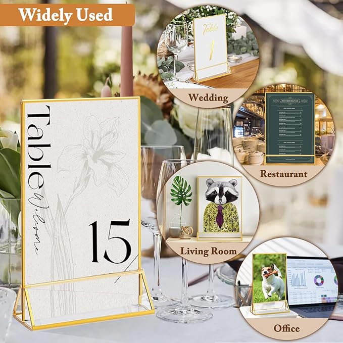 Floroom 12 Pack 5x7 Inch Clear Acrylic Sign Holders, Double-Sided Gold Display - Image 5