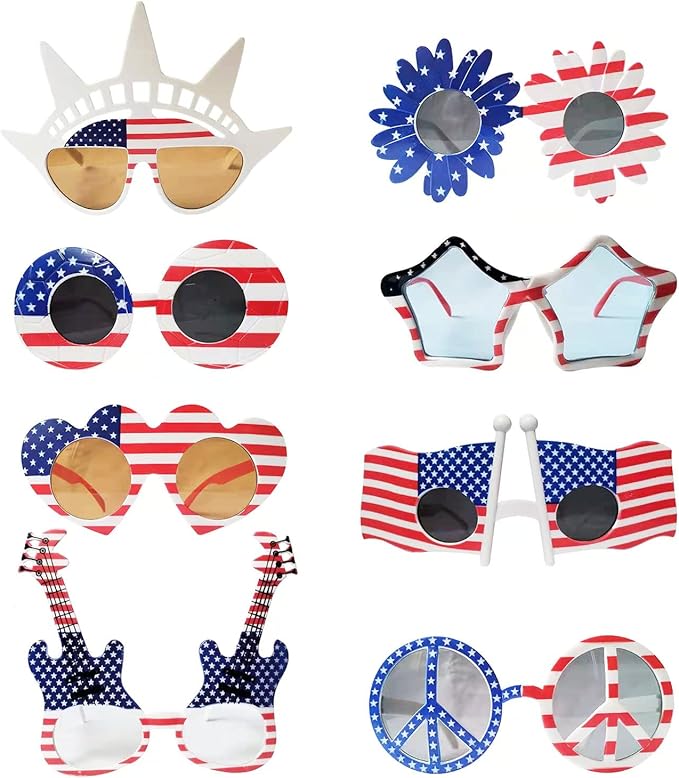 American Flag Glasses 8pcs, Fourth 4th of July Party Accessories, USA Veterans by JAKADYUKS