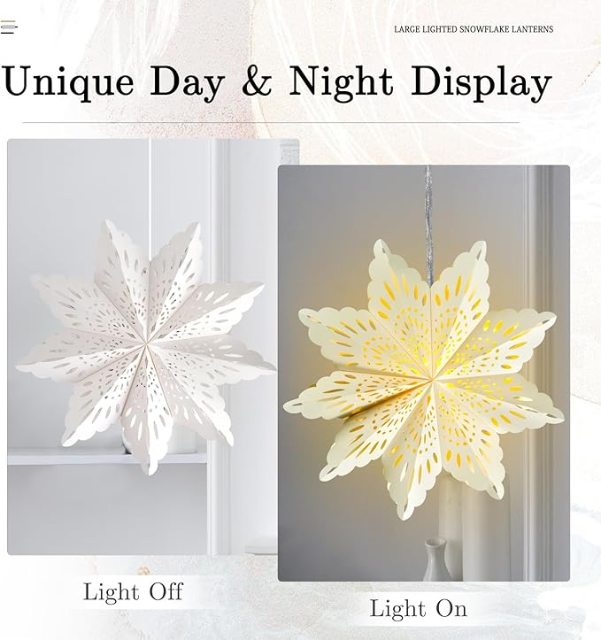 10 Pcs Christmas Paper Snowflake Lanterns, Large Christmas Paper Star Lanterns - Image 7