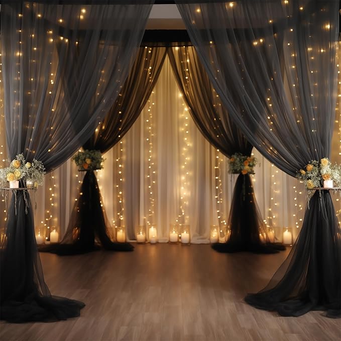 20x10 Black Tulle Backdrop Curtains - Image 3