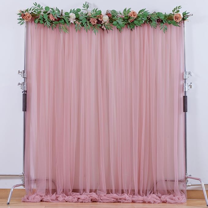 10x10ft Dusty Rose Tulle Backdrop Curtain - Image 9