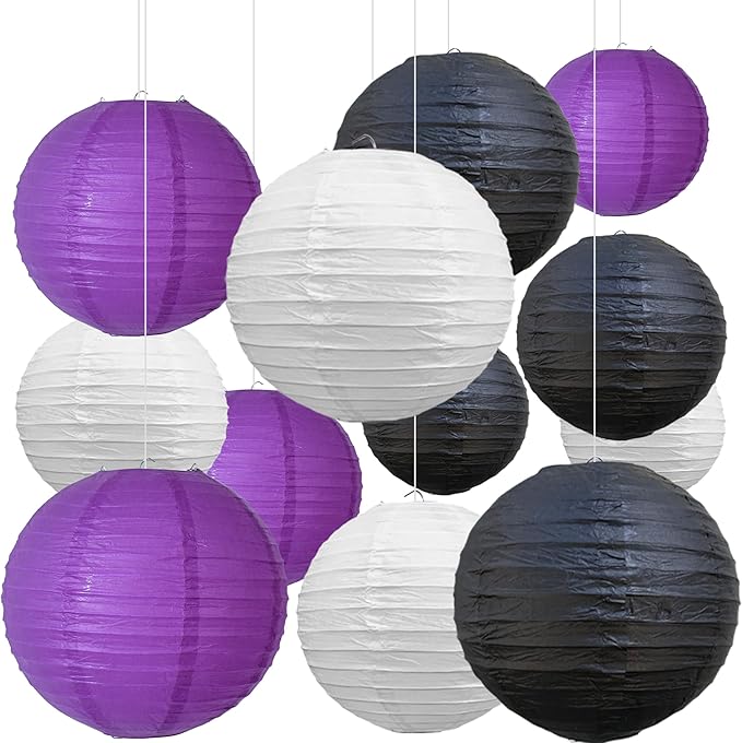 BEISHIDA 12Pcs Purple Black White Paper Lanterns Decorative Chinese/Japanese by Beishida