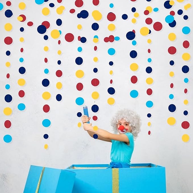 Red Blue Yellow Party Decorations Circle Dots Garland Hanging Paper Polka Dot - Image 6