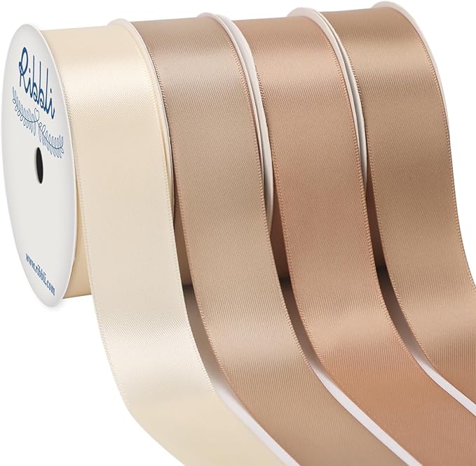 Ribbli Champagne Satin Ribbon 1 Inch x 4 Rolls Total 40 Yards-Ivory Champagne by Ribbli