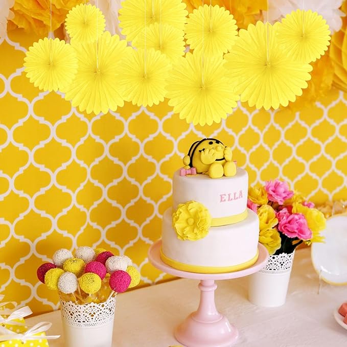 20 Pcs Light Yellow Hanging Paper Fan, Hanging Honeycomb Round Paper Fans - Image 5