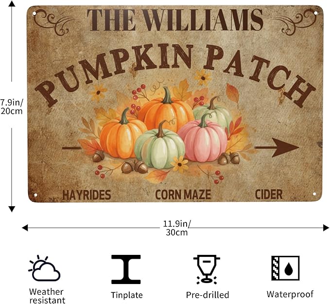 Personalized Halloween Farm Fresh Pumpkin Metal Sign Fall Decor - Image 2