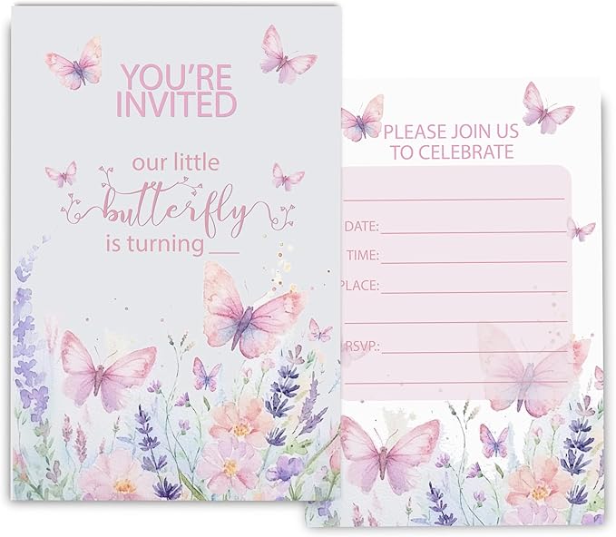 Butterfly First Birthday Invitations by Fablus