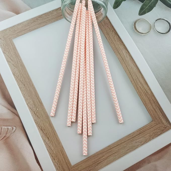 YAOSHENG Premium Disposable Waves Striped Drinking Paper Straws, Pack 100 Pink - Image 4