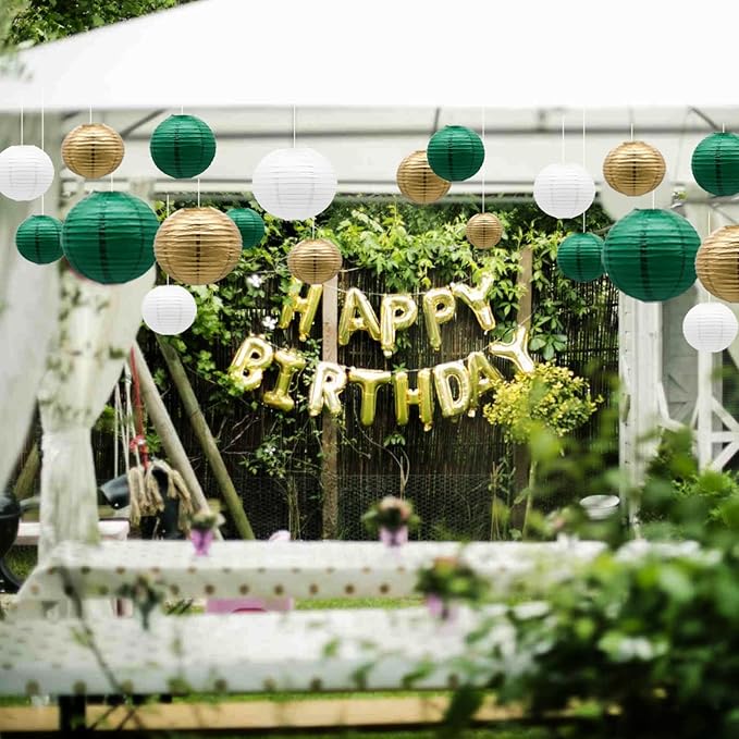 ADLKGG Green Gold Paper Lanterns Party Decorations, Round Hanging Lantern - Image 5