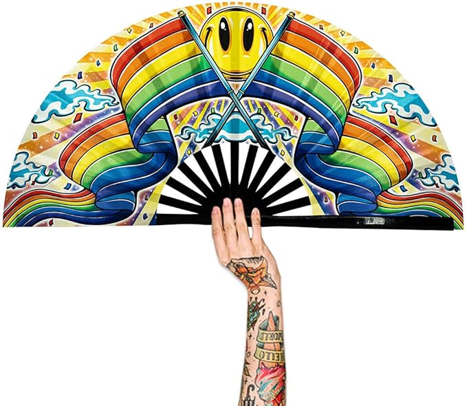 13" Large Rave Fan Bamboo, Folding Clack Hand Fans Foldable by Raveahem