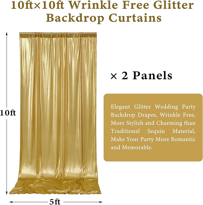 Outpain 10x10ft Gold Sequin Backdrop Curtains -Heavy Duty Gold Photography - Image 6