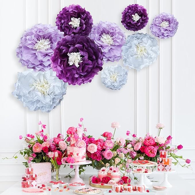 Purple Paper Flower Pom Poms Wall Decorations - Image 6