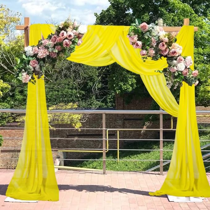 Wedding Arch Draping Fabric Yellow 20Ft 2 Panles Chiffon Drapes by CHHEART