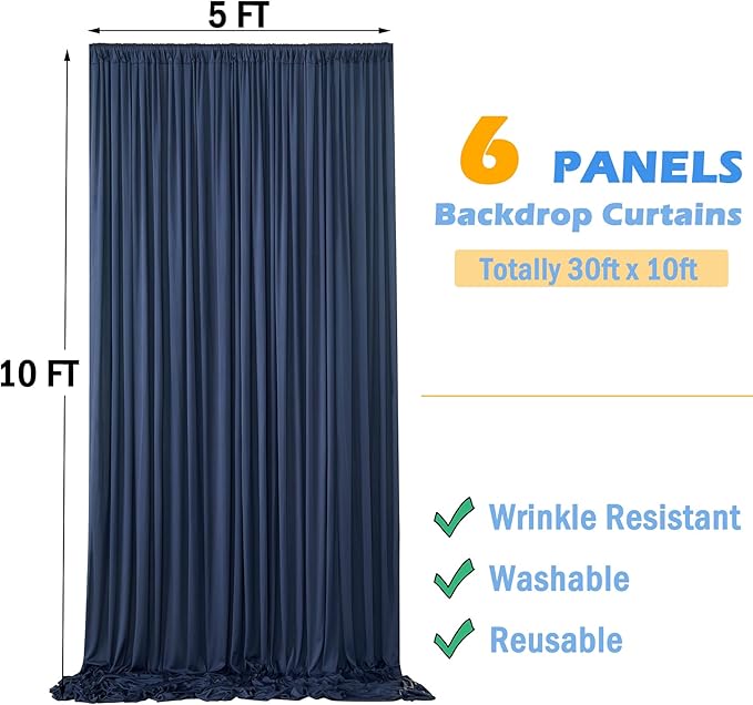 30ftx10ft Navy Blue Backdrop Curtains - Image 6